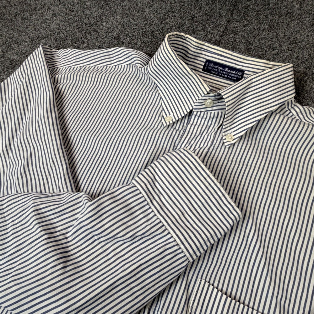 VTG Rugger by Gant Mens White Striped Heritage Broadcloth Shirt 16 32/33 Blue